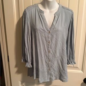 Democracy Light Blue Embroidered Button-Front blouse